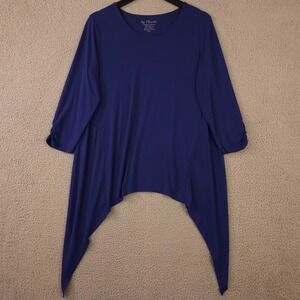 Chicos Shirt Womens 1 US M Blue Ruched 3/4 Sleeve Asymmetrical Hem Tunic Top